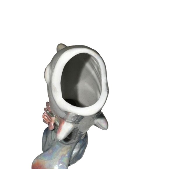 Ceramic Fish Shaped Bud Vase With Pink Rose & Iridescent Finish Design - Picture 6 of 7